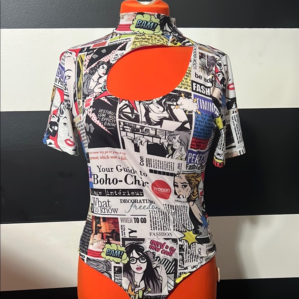 Graphic Print Cutout One-Piece Swimsuit in Multi-Color